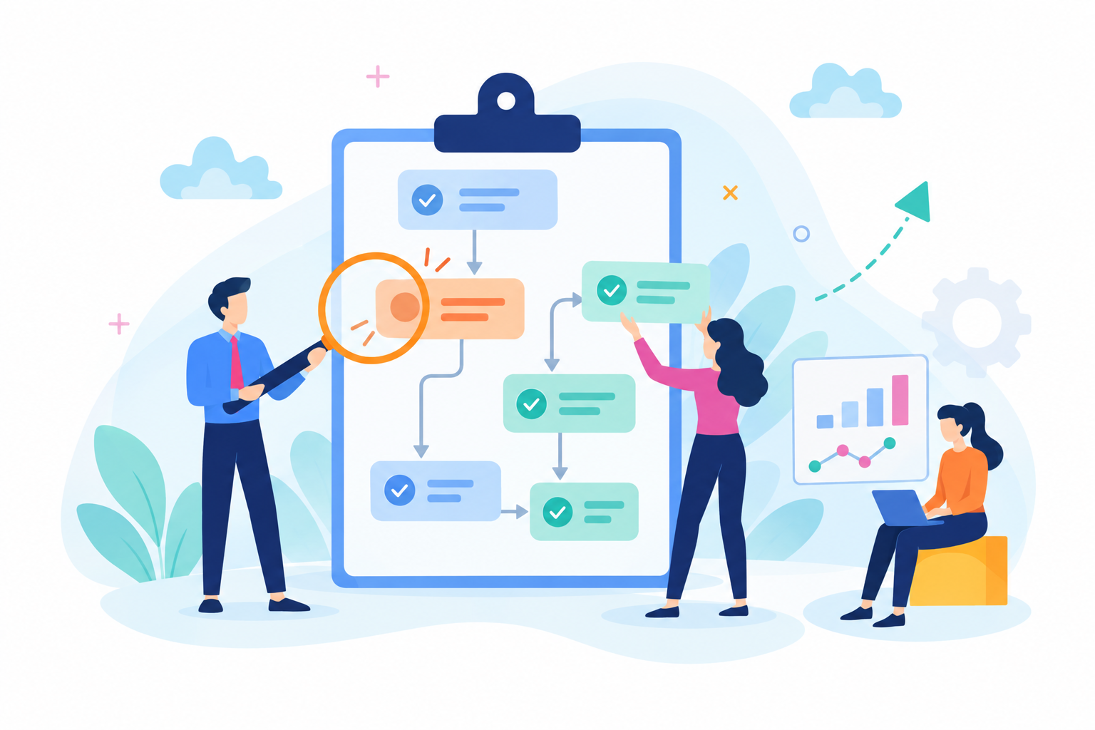 Analysts identify a bottleneck and design an improved workflow